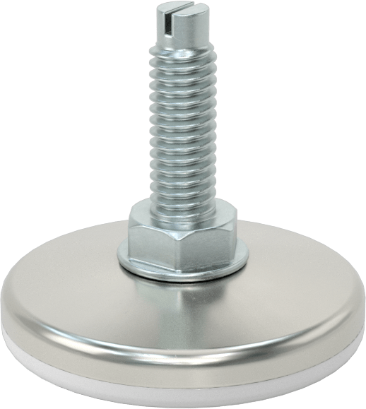 Çinko Kaplı Çelik Saplamalı Sert Tesviye Bağlantı Elemanları, 1-3/4" Çap Nikel Kaplı Çelik Taban, 5/16“-18 x 1” Uzunlukta Diş