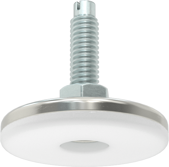Çinko Kaplı Çelik Saplamalı Sert Tesviye Bağlantı Elemanları, 1-3/4" Çap Nikel Kaplı Çelik Taban, 5/16“-18 x 1” Uzunlukta Diş
