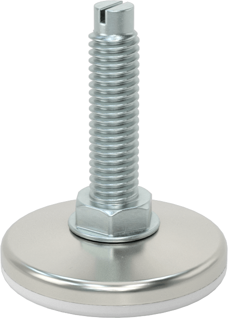 Çinko Kaplı Çelik Saplamalı Sert Tesviye Bağlantı Elemanları, 1-3/4" Çap Nikel Kaplı Çelik Taban, 3/8“-16 x 1,5” Uzunlukta Diş