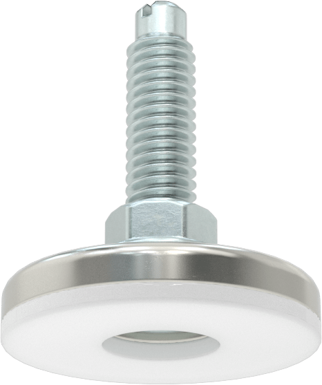 Çinko Kaplı Çelik Saplamalı Sert Tesviye Bağlantı Elemanları, 1-3/8" Çaplı Nikel Kaplamalı Çelik Taban, 5/16“-18 x 1” Uzunlukta Diş