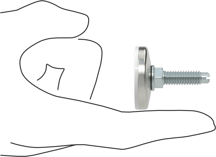 Çinko Kaplı Çelik Saplamalı Sert Tesviye Bağlantı Elemanları, 1-3/8" Çaplı Nikel Kaplamalı Çelik Taban, 5/16“-18 x 1” Uzunlukta Diş
