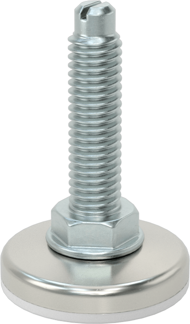 Çinko Kaplı Çelik Saplamalı Sert Tesviye Bağlantı Elemanları, 1-3/8" Çaplı Nikel Kaplamalı Çelik Taban, 3/8“-16 x 1,5” Uzunlukta Diş