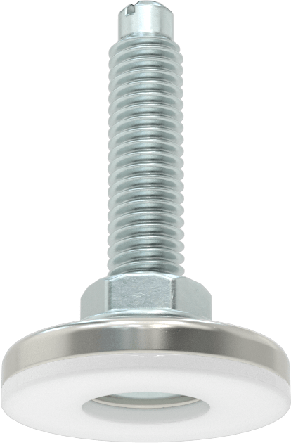 Çinko Kaplı Çelik Saplamalı Sert Tesviye Bağlantı Elemanları, 1-3/8" Çaplı Nikel Kaplamalı Çelik Taban, 3/8“-16 x 1,5” Uzunlukta Diş