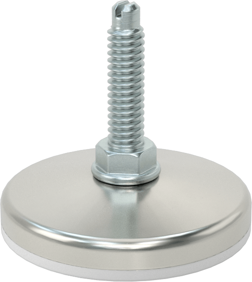 Çinko Kaplı Çelik Saplamalı Sert Tesviye Bağlantı Elemanları, Kolay Ayar, Nikel Kaplı Çelik Taban, 1/4“-20 x 1” Uzun Diş