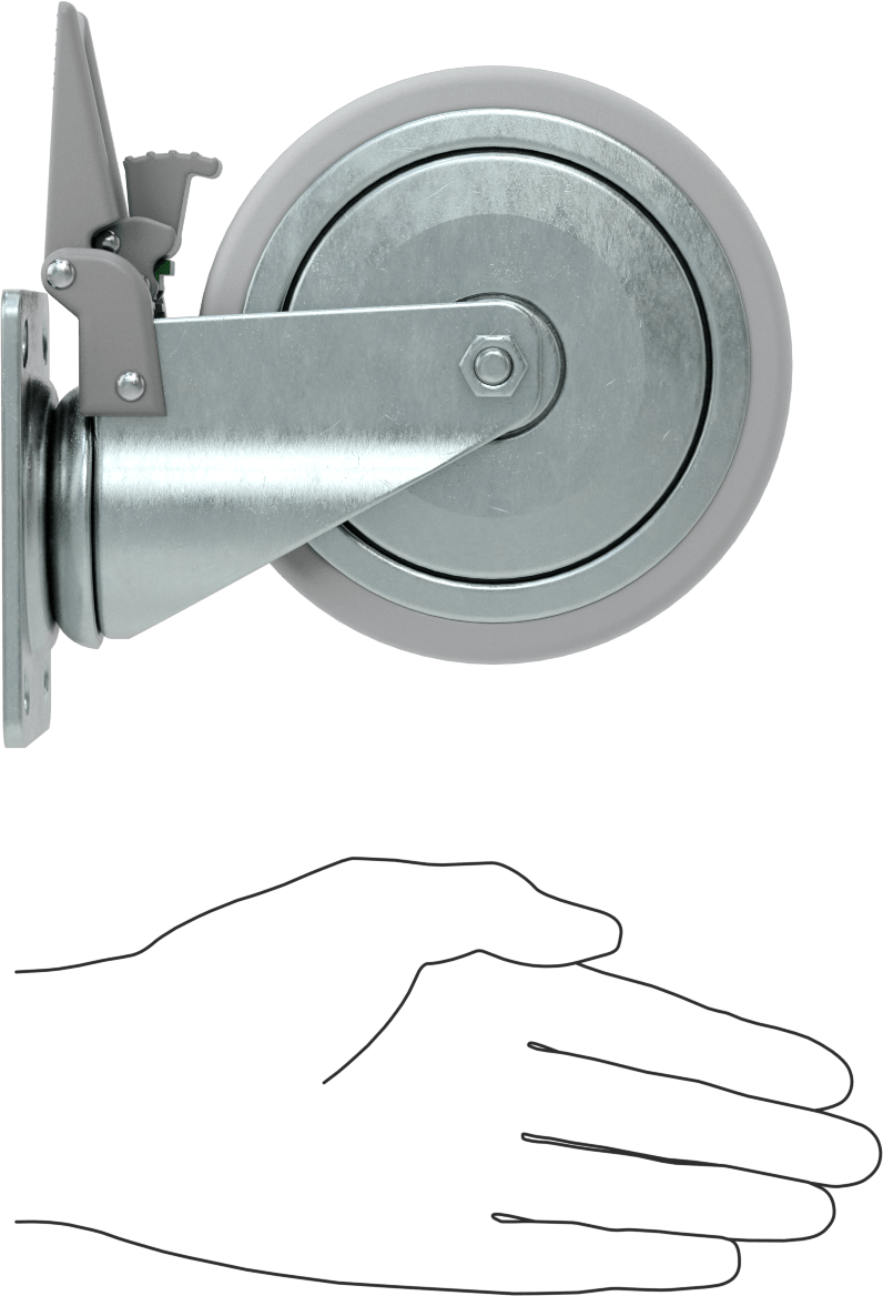 3-3/4“ x 2-3/4” Plakalı Parlak Yüzeyli Tekerlek, Tam Kilitli ve 5 inç Çapında Kauçuk Tekerlekli Döner Tekerlek