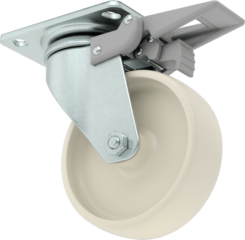 3-3/4“ x 2-3/4” Plakalı Parlak Yüzeyli Tekerlek, Tam Kilitli ve 4 inç Çapında Naylon Tekerlekli Döner