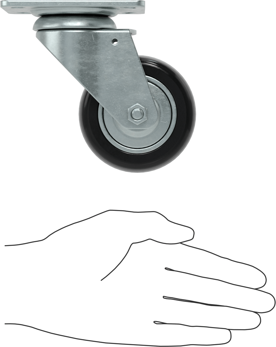 3-3/4“ x 2-3/4” Plakalı Static-Control Tekerlek, 3 inç x 1-1/8 inç Siyah Çekirdek Üzerine Kaplanmış Kauçuk Tekerlekli Döner Tekerlek
