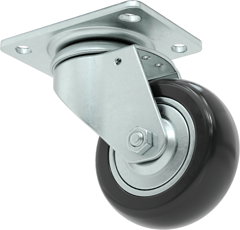 3-3/4“ x 2-3/4” Plakalı Static-Control Tekerlek, 3 inç x 1-1/8 inç Siyah Çekirdek Üzerine Kaplanmış Kauçuk Tekerlekli Döner Tekerlek