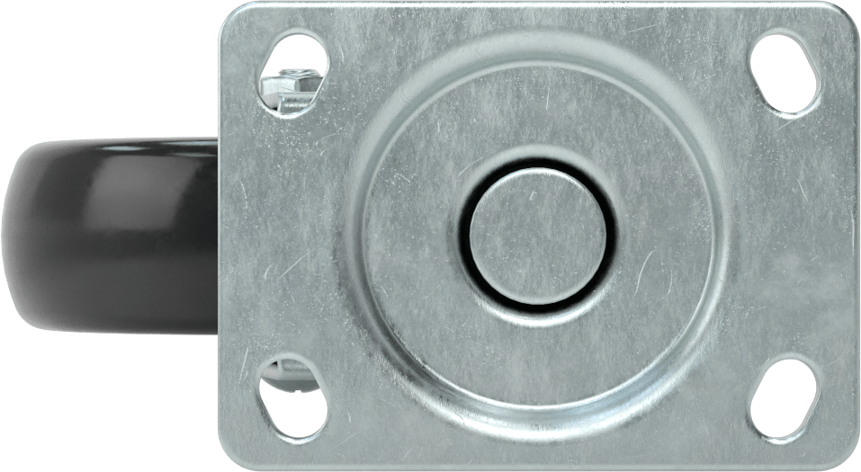 3-3/4“ x 2-3/4” Plakalı Static-Control Tekerlek, 4“ x 1-1/4” Siyah Tread-on-Core Kauçuk Tekerlekli Döner Tekerlek