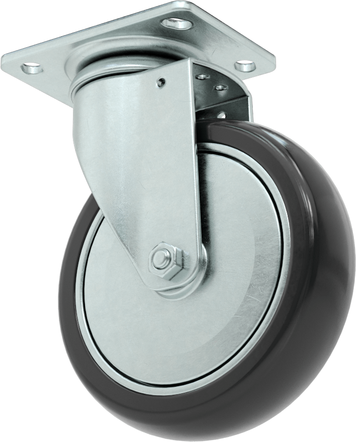 3-3/4“ x 2-3/4” Plakalı Static-Control Tekerlek, 5 inç x 1-1/4 inç Siyah Çekirdek Üzerine Baskılı Kauçuk Tekerlekli Döner Tekerlek