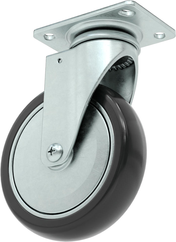 3-3/4“ x 2-3/4” Plakalı Static-Control Tekerlek, 5 inç x 1-1/4 inç Siyah Çekirdek Üzerine Baskılı Kauçuk Tekerlekli Döner Tekerlek