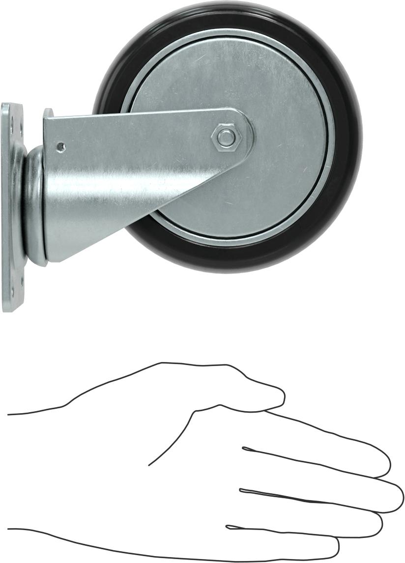 3-3/4“ x 2-3/4” Plakalı Static-Control Tekerlek, 5 inç x 1-1/4 inç Siyah Çekirdek Üzerine Baskılı Kauçuk Tekerlekli Döner Tekerlek