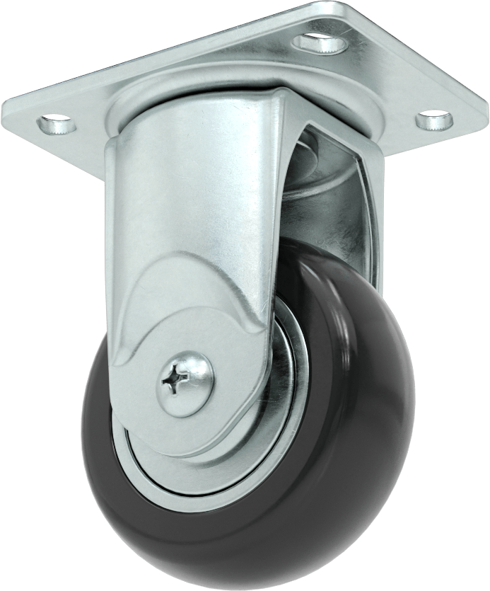 3-3/4“ x 2-3/4” Plakalı Static-Control Tekerlek, 3“ x 1-1/8” Siyah Tread-on-Core Kauçuk Tekerlekli Sert
