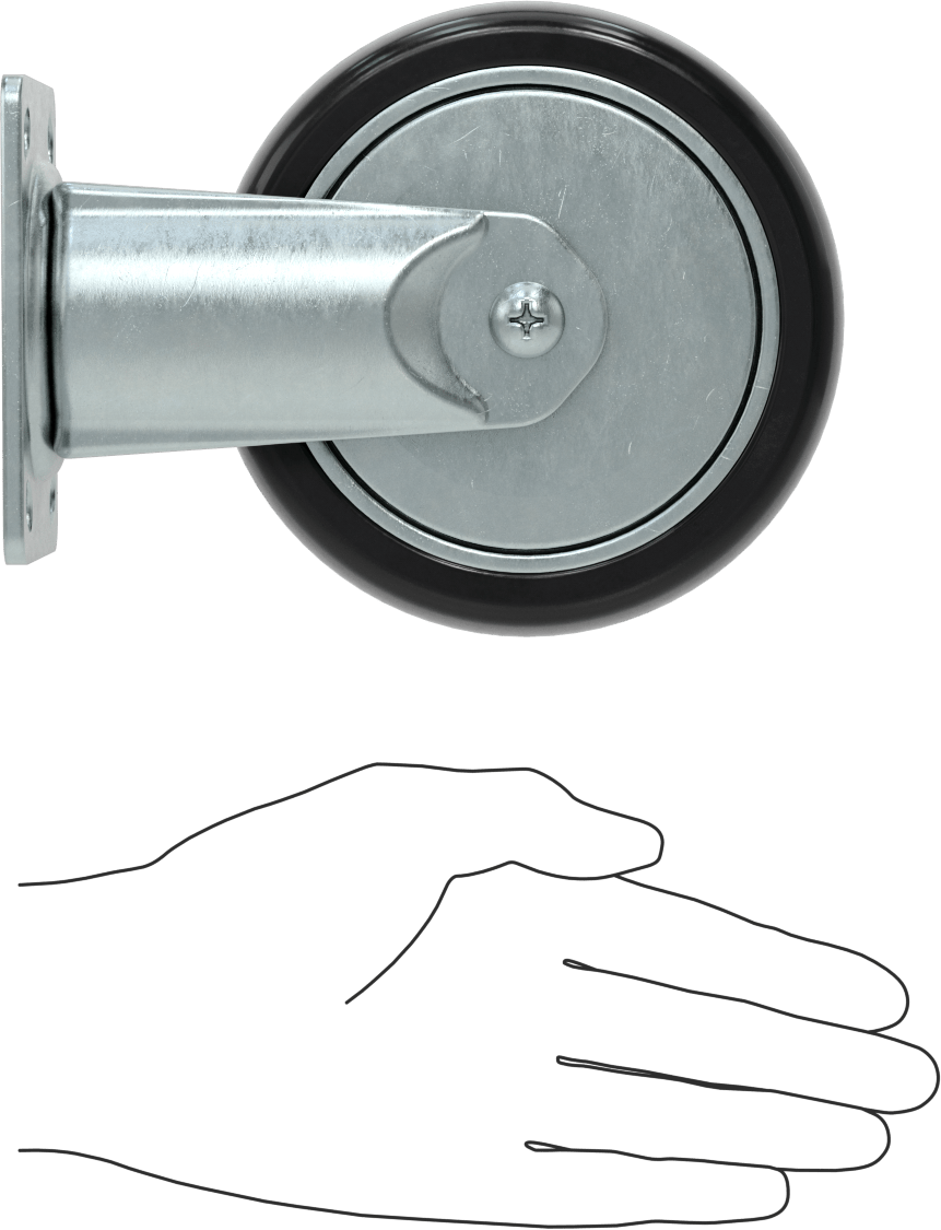 3-3/4“ x 2-3/4” Plakalı Static-Control Tekerlek, 5“ x 1-1/4” Siyah Tread-on-Core Kauçuk Tekerlekli Sert
