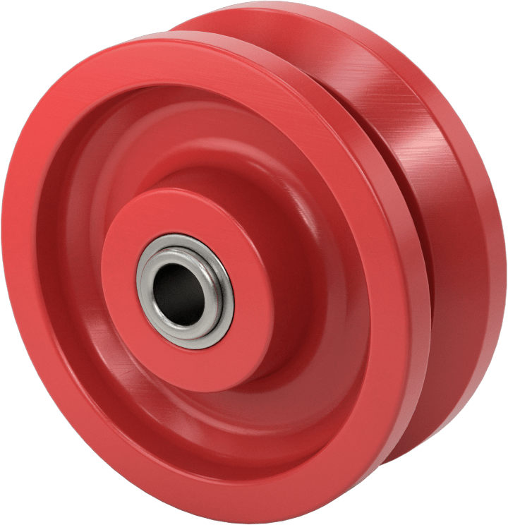 Demir V-Oluklu Ray Tekerleği, Boyalı, 4“ Çap x 1-1/2” Genişlik, 1/2" Aks için