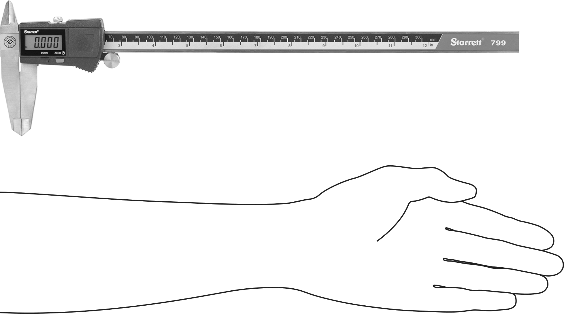 Starrett Dijital Kaliper, NIST Sertifikalı, 15-1/4" Toplam Uzunluk, Model EC799A-12/300