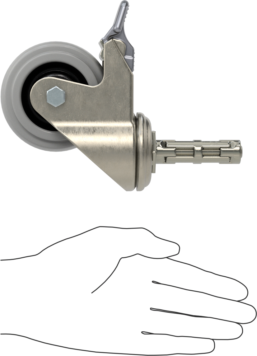 Çelik Genişleyen Kama Sürtünmeli Tutuşlu Saplı Tekerlek, Döner, Total Lock ve 3-1/8" Çaplı Tekerlek, 11/16“-3/4” Gövde Çapı