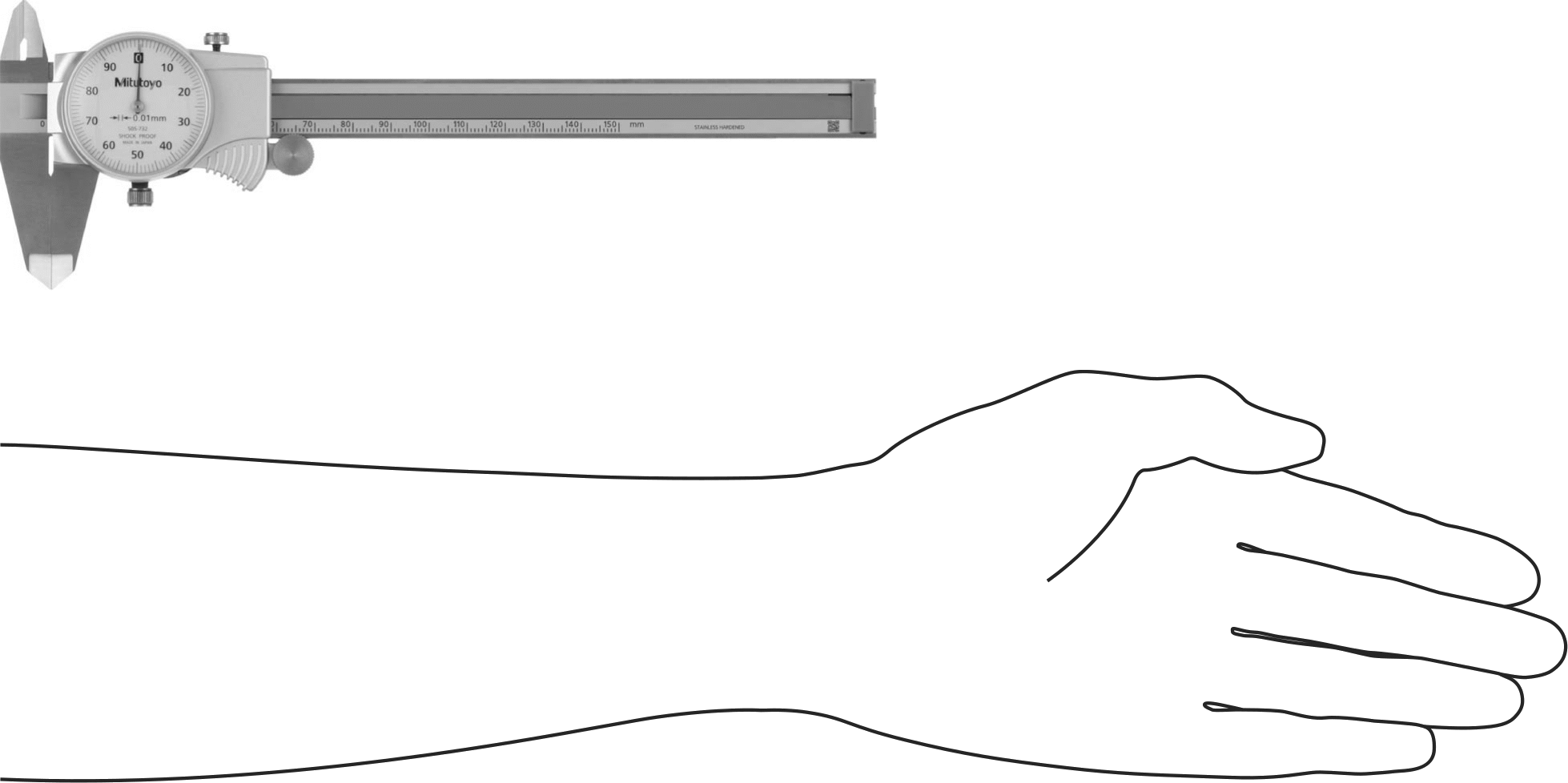 Mitutoyo Kadranlı Kaliper, Model Numarası 505-732, 0 mm ila 150 mm Ölçüm Aralığı