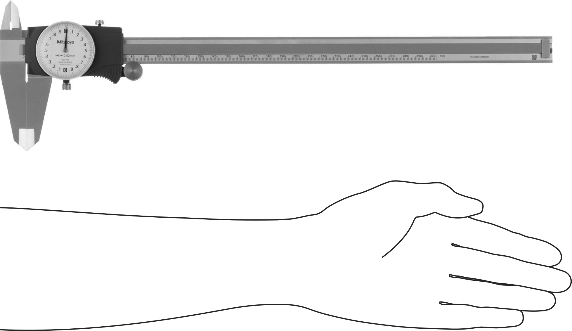 Mitutoyo Kadranlı Kaliper, Model Numarası 505-745, 0 mm ila 300 mm Ölçüm Aralığı