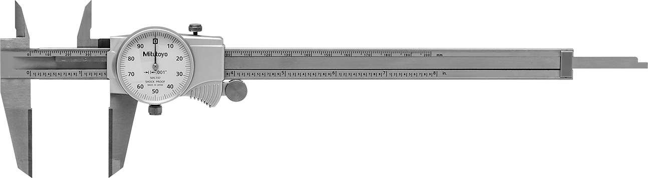 Mitutoyo Kadranlı Kaliper, Aşınmaya Dayanıklı, Model Numarası 505-737, 0“ ila 8” Ölçüm Aralığı