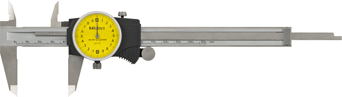 Mitutoyo Kadranlı Kaliper, NIST Sertifikalı, Model Numarası 505-730, 0 mm ila 150 mm Aralık