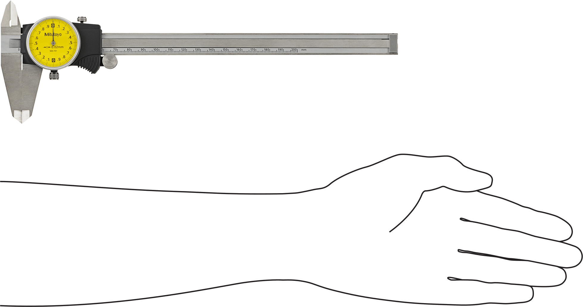 Mitutoyo Kadranlı Kaliper, NIST Sertifikalı, Model Numarası 505-731, 0 mm ila 200 mm Aralık