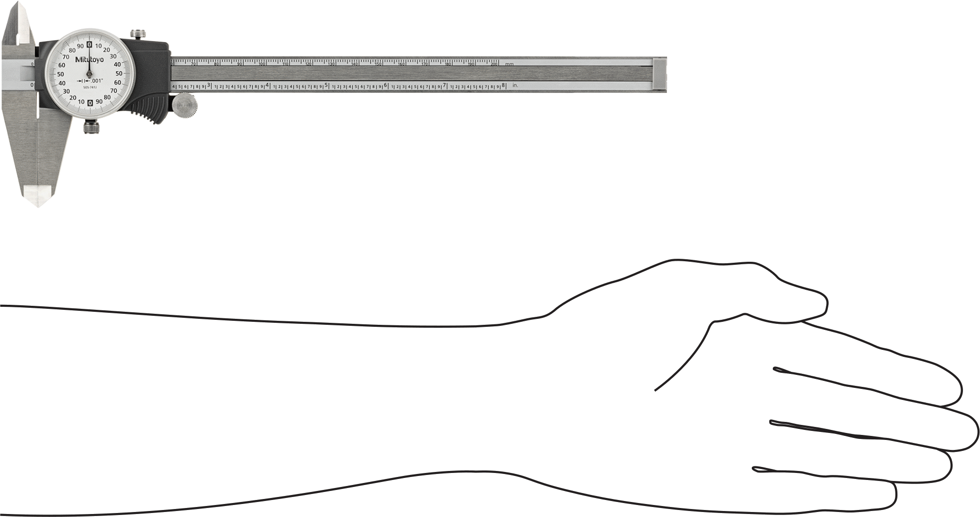 Mitutoyo Kadranlı Kaliper, NIST Sertifikalı, Model Numarası 505-741J, 0“ ila 8” Aralığı