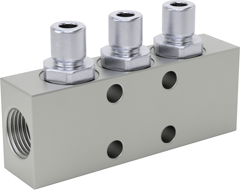 Nikel Kaplı Pirinç Bas-Bağlan Tüp Bağlantı Elemanı, Hava için, 3 Çıkışlı Manifold, 3/8 NPT Dişi, 1/4" Boru Dış Çapı