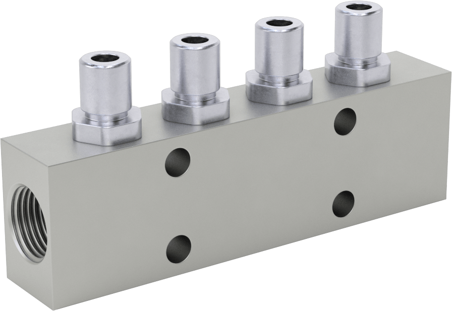 Nikel Kaplı Pirinç Bas-Bağlan Tüp Bağlantı Elemanı, Hava için, 4-Çıkışlı Manifold, 3/8 NPT Dişi, 6 mm Boru Dış Çap