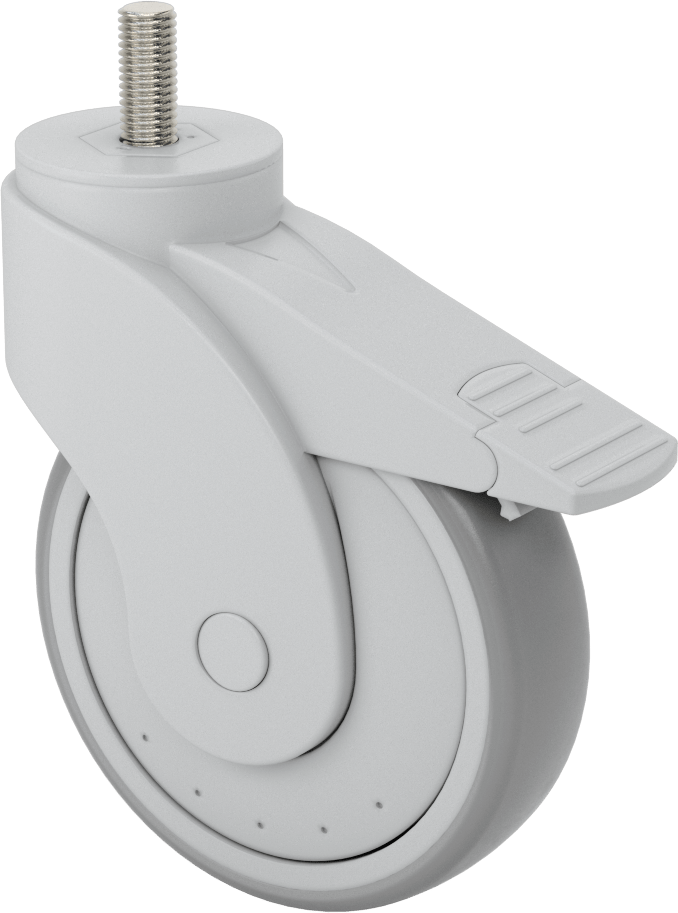 Yıkanabilir Dişli Tekerlek, Total Lock Döner, M12 Diş x 28 mm Uzunlukta Gövde, Kauçuk Tekerlek