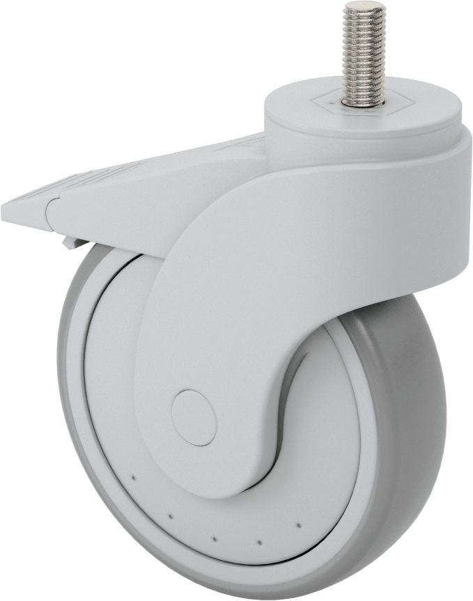 Yıkanabilir Dişli Tekerlek, Total Lock Döner, M12 Diş x 28 mm Uzunlukta Gövde, Kauçuk Tekerlek
