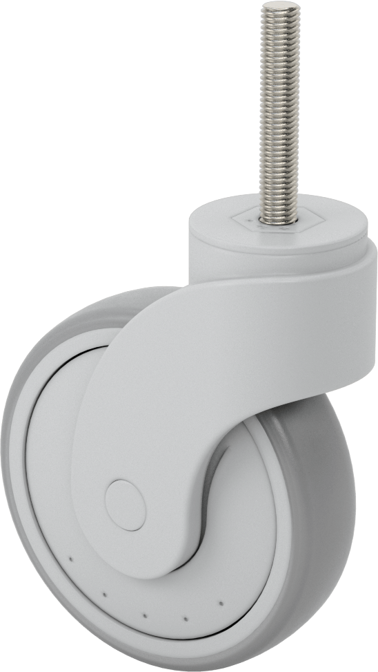 Yıkanabilir Dişli Tekerlek, Döner, M12 Diş x 68 mm Uzunluklu Gövde, 5" Çaplı Kauçuk Tekerlek