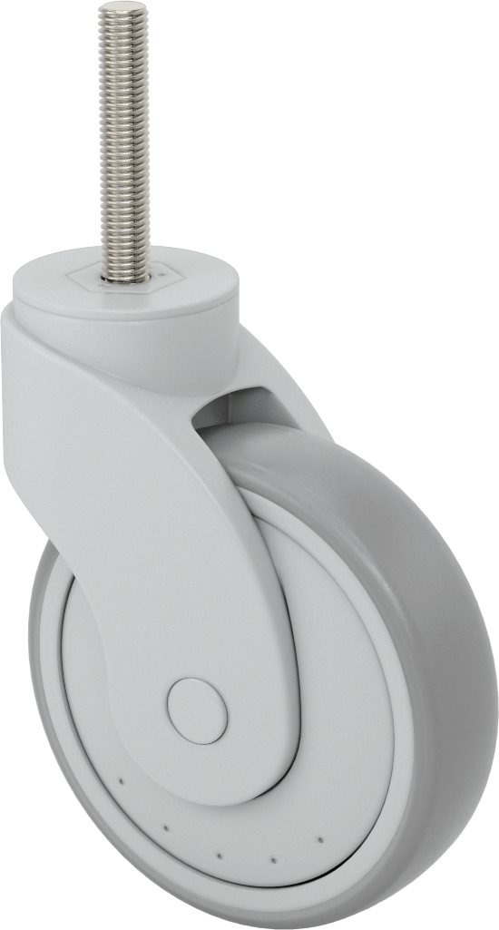 Yıkanabilir Dişli Tekerlek, Döner, M12 Diş x 68 mm Uzunluklu Gövde, 5" Çaplı Kauçuk Tekerlek