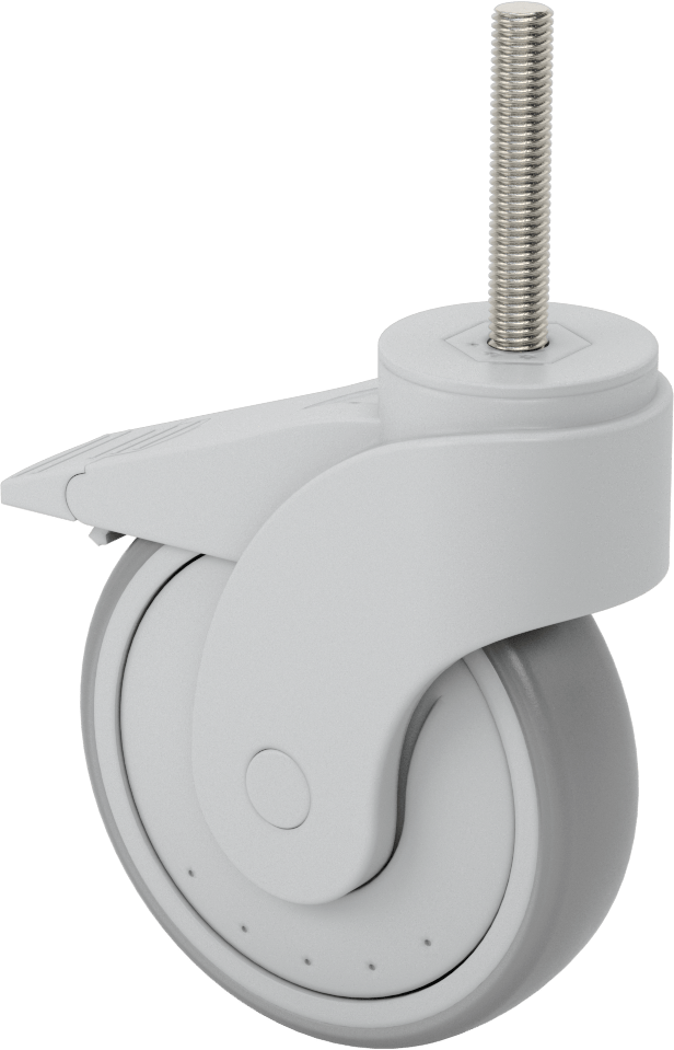 Yıkanabilir Dişli Tekerlek, Total Lock Döner, M12 Diş x 68 mm Uzunlukta Mil, Kauçuk Tekerlek