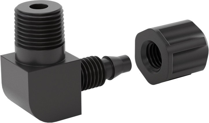 Hava için Vidalı Somunlu Dikenli Boru Bağlantı Elemanı, 4 mm İç Çaplı Boru x 1/8 BSPT Erkek için 90 Derece Adaptör