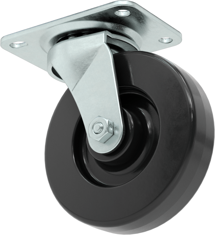 Statik Kontrol Plakalı Tekerlek, 4“ Çapında x 15/16” Genişliğinde Siyah Katı Kauçuk Tekerlekli Döner Tekerlek