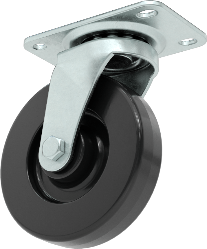 Statik Kontrol Plakalı Tekerlek, 4“ Çapında x 15/16” Genişliğinde Siyah Katı Kauçuk Tekerlekli Döner Tekerlek
