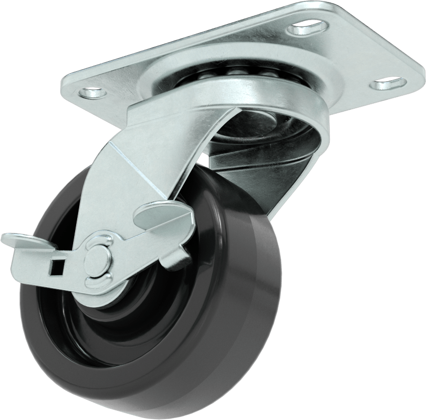 Statik Kontrol Plakalı Tekerlek, Frenli ve 3“ Çapında x 1-1/4” Genişliğinde Siyah Katı Kauçuk Tekerlekli Döner Tekerlek