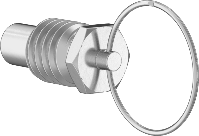 18-8 Paslanmaz Çelik Halka Tutamaklı Geri Çekilebilir Yaylı Piston, Kordon ile, 3/8"-16 Diş, 0,8-3 lb. Burun Kuvveti
