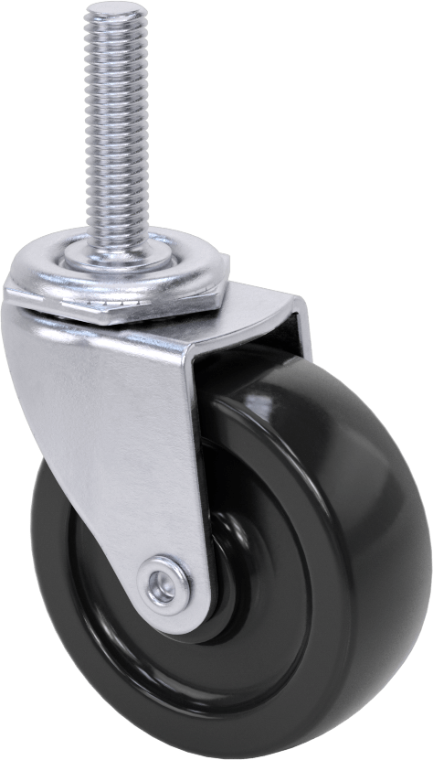 Statik Kontrol Döner Tekerlek, 2-1/2“ Çapında Kauçuk Tekerlekli 3/8”-16 Dişli Şaft