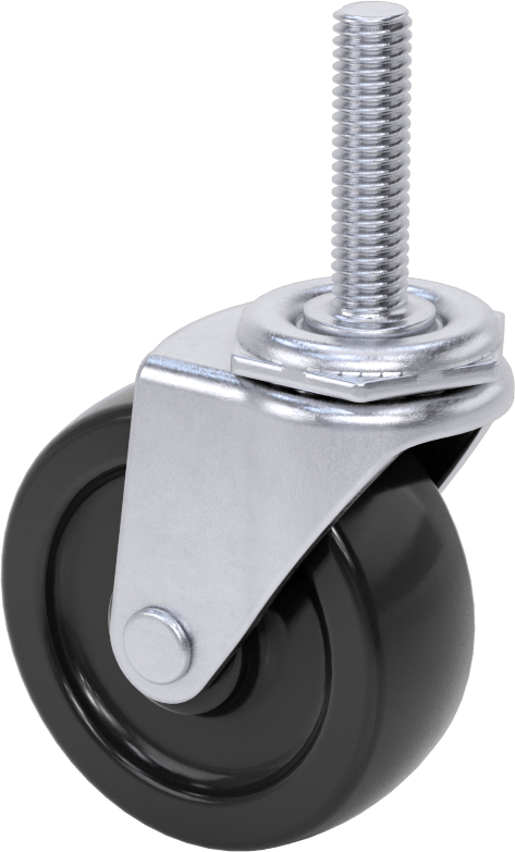 Statik Kontrol Döner Tekerlek, 2-1/2“ Çapında Kauçuk Tekerlekli 3/8”-16 Dişli Şaft
