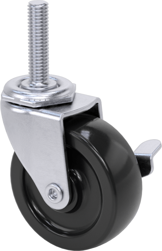 Statik Kontrol Döner Tekerlek, Frenli, 3/8“-16 Dişli Gövde ve 2-1/2” Çaplı Kauçuk Tekerlek
