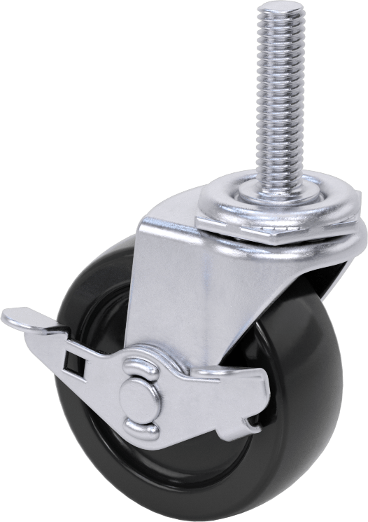 Statik Kontrol Döner Tekerlek, Frenli, 3/8“-16 Dişli Gövde ve 2-1/2” Çaplı Kauçuk Tekerlek