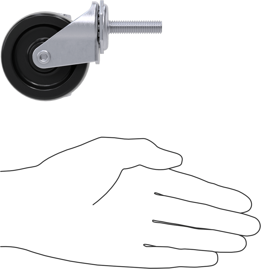 Statik Kontrol Döner Tekerlek, Frenli, 3/8“-16 Dişli Gövde ve 2-1/2” Çaplı Kauçuk Tekerlek