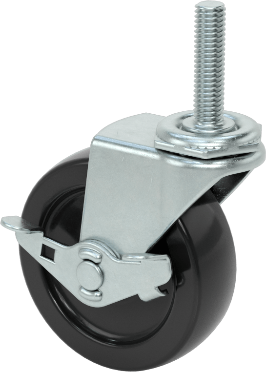 Statik Kontrol Döner Tekerlek, Frenli, 3/8“-16 Dişli Mil ve 3” Çaplı Kauçuk Tekerlek