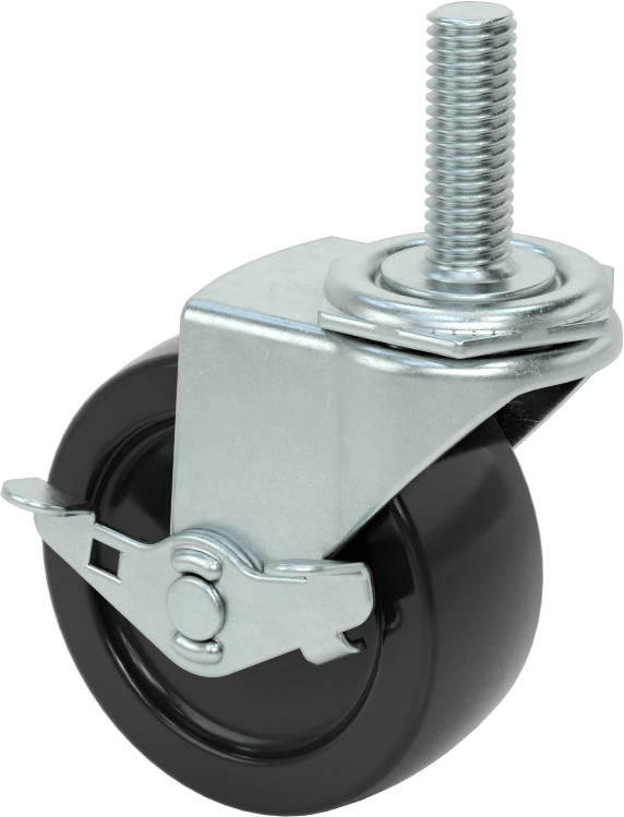 Statik Kontrol Döner Tekerlek, Frenli, 1/2“-13 Dişli Mil ve 3” Çaplı Kauçuk Tekerlek