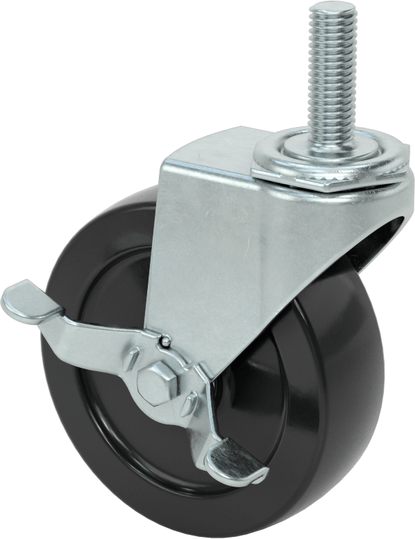 Statik Kontrol Döner Tekerlek, Frenli, 1/2“-13 Dişli Mil ve 4” Çaplı Kauçuk Tekerlek