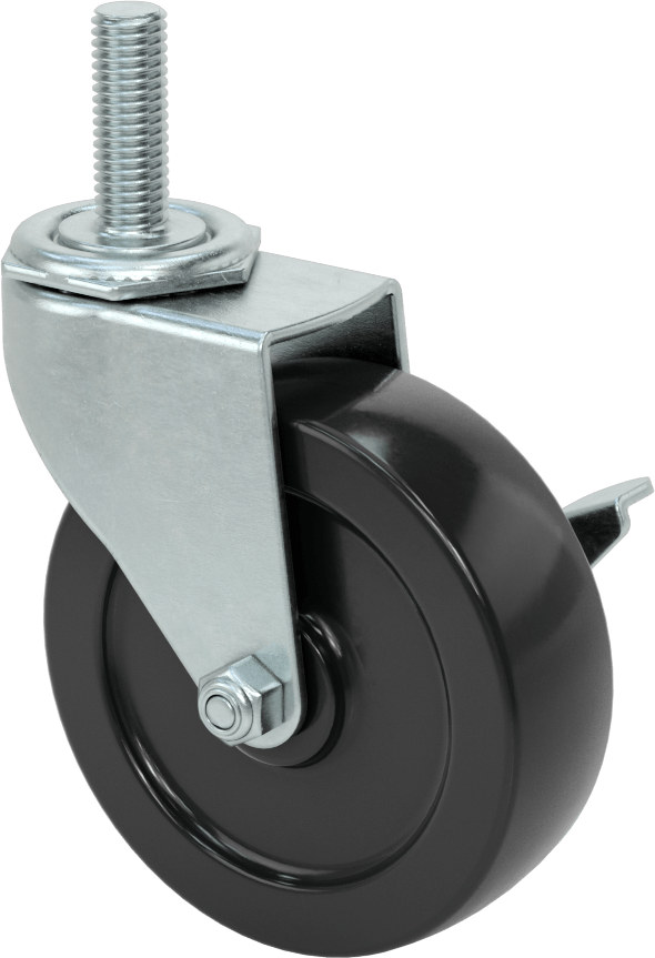 Statik Kontrol Döner Tekerlek, Frenli, 1/2“-13 Dişli Mil ve 4” Çaplı Kauçuk Tekerlek