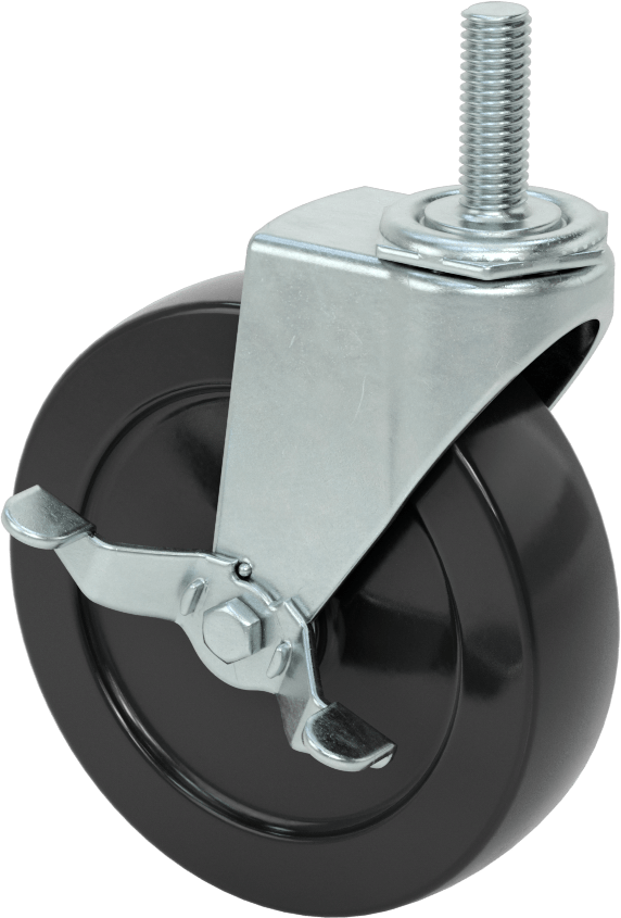 Statik Kontrol Döner Tekerlek, Frenli, 1/2“-13 Dişli Mil ve 5” Çapında Kauçuk Tekerlek