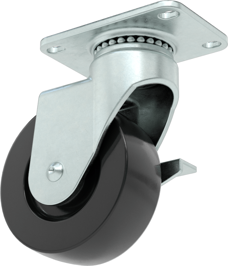 Cart-King Tekerlek, Frenli ve 3-1/2" Tread-on-Core 75A Kauçuk Tekerlekli Döner Tekerlek